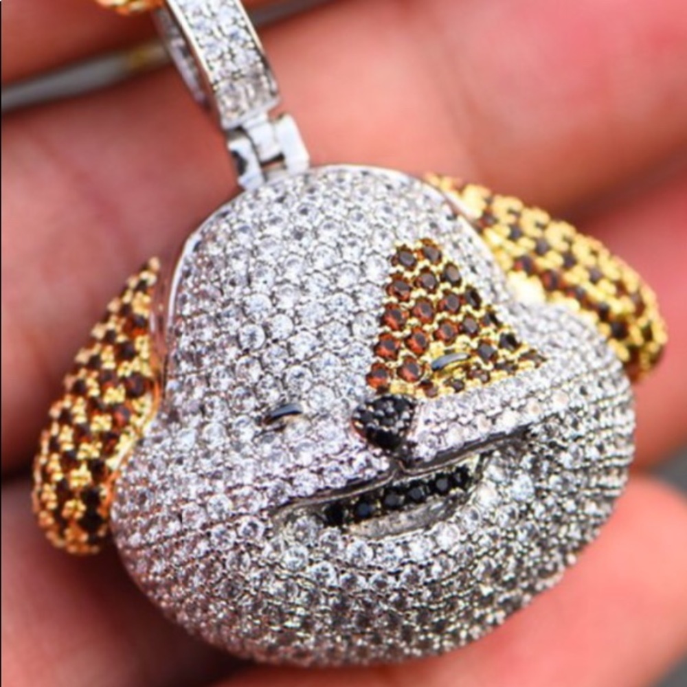 14 KT Gold Iced Dog Faced Emoji-